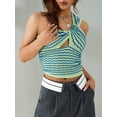 thumbnail image 2 of Aunavey Womens Striped Crisscross Knitted Crop Tube Top Hollow Out Sleeveless Strapless Cropped Tank Top Vest, 2 of 8