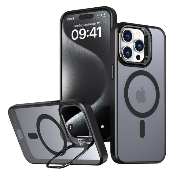 Allytechgroup Magnetic Compatible with iPhone 12 Pro / 12 6.1" Case, Compatible with Magsafe Camera Lens Kickstand Shockproof Protective Back Cover for iPhone 12 Pro / 12 6.1", Black