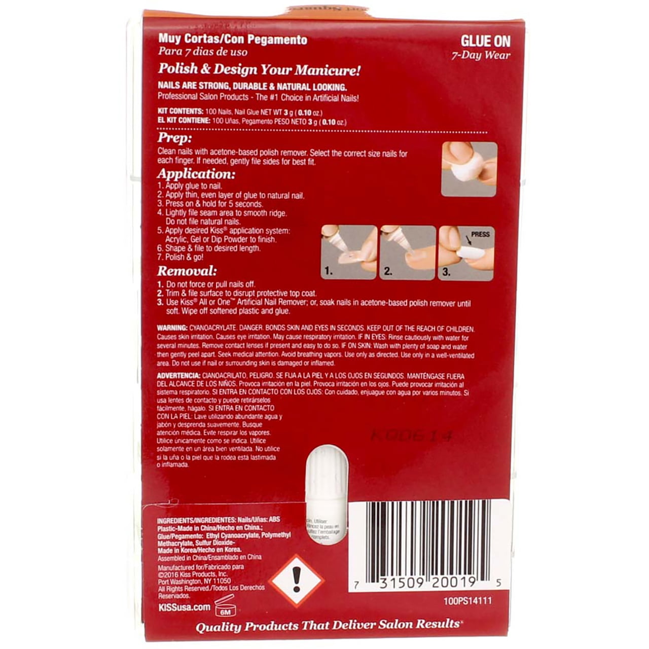 2 Pack - KISS 100 Full Cover Nails Kit, Short Length, Square 1 ea