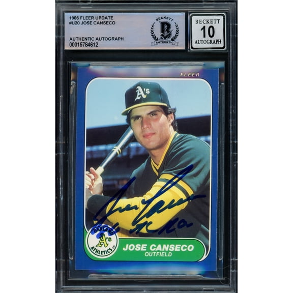 Jose Canseco Autographed 1986 Fleer Update Rookie Card #U-20 Oakland A's Auto Grade Gem Mint 10 "86 AL ROY" Beckett BAS 216705