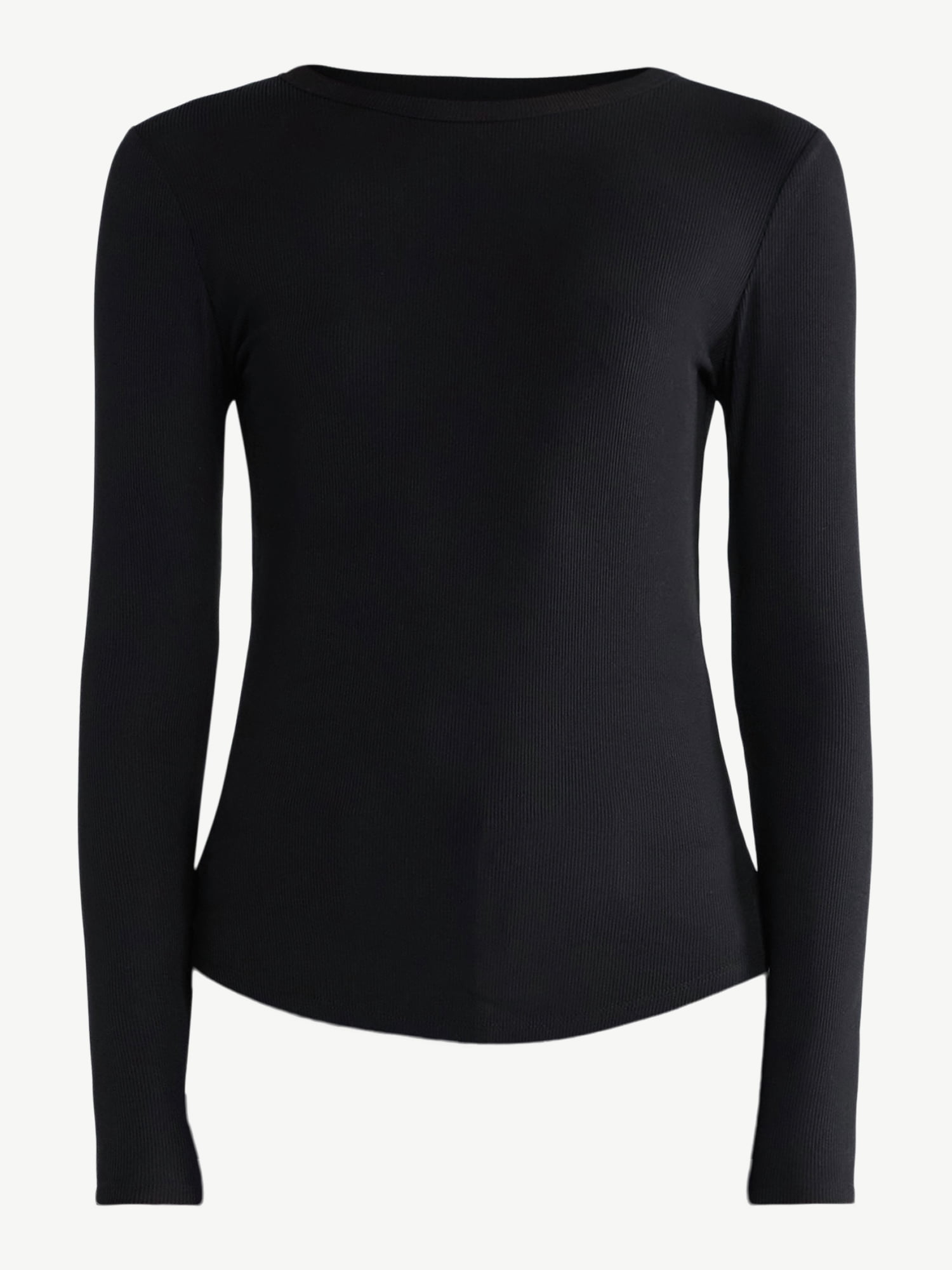 No Boundaries Ribbed Crewneck Tee with Long Sleeves, 1 or 2-Pack, Women's & Women's Plus XXS-XXL