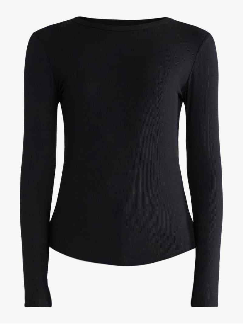 No Boundaries Ribbed Crewneck Tee with Long Sleeves, 1 or 2-Pack