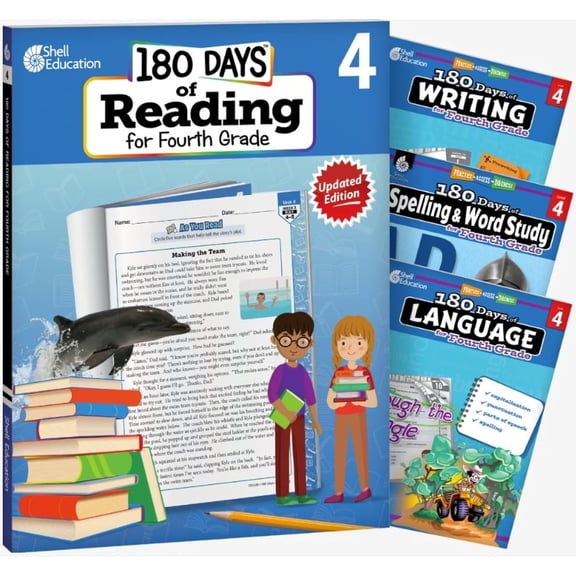 180 Days™: Reading 2nd Ed, Writing, Spelling, & Language Grade 4: 4-Book Set