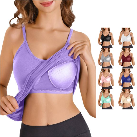 Gunia Built In Bra Spaghetti Strap Summer Tank Tops For Women Camisole Plus Size Flowy Adjustable Tanks Pleated Loose Vest Camisole Tops For Women Purple