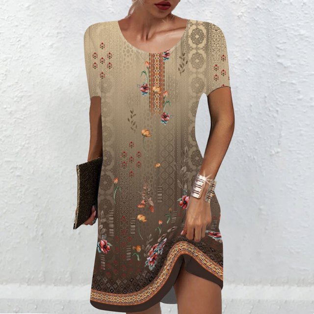 Mefallenssiah Robe Pull Imprimée à Manches Courtes et Col Rond pour Femmes