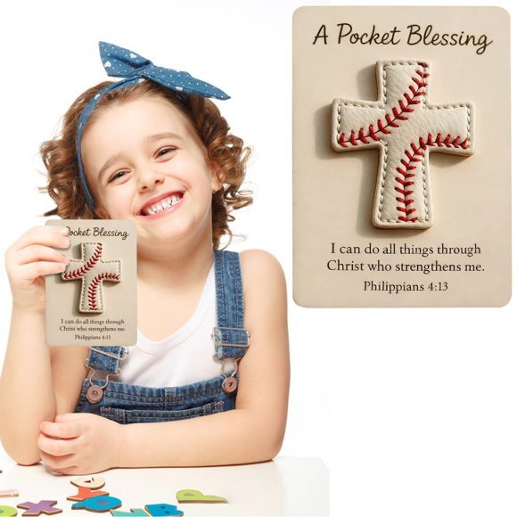 Pocket Blessing Baseball Cross Decorated Gift Set, Pocket Baseball Blessing Hug Handmade Sports Edition Encouragement with Card Perfect As a Blessing