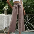 thumbnail image 4 of Wide Leg Pants for Women Summer Casual Baggy Elastic Waist Belted Ankle Pants Solid Color Palazzo Pants Trousers Womens Clothes, 4 of 7