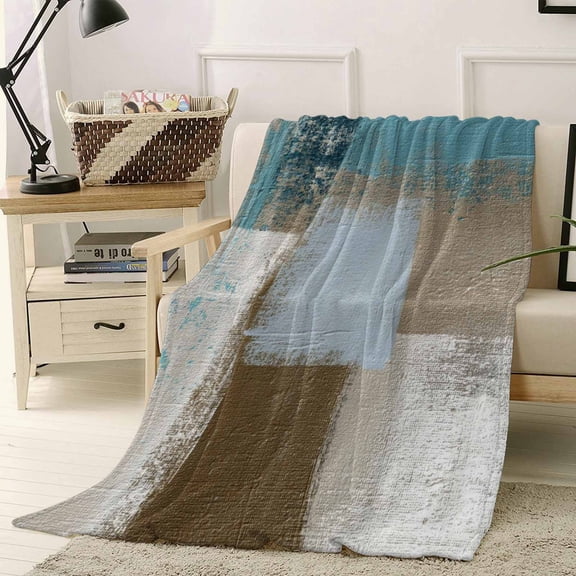 Abstract Mottled Throw Flannel Blanket 40x50In Teal Brown Vintage Oil Painting Texture Super Soft Cozy Bed Blanket, Lightweight Plush Fuzzy Bed Throw for Bedroom Sofa Couch Living Room