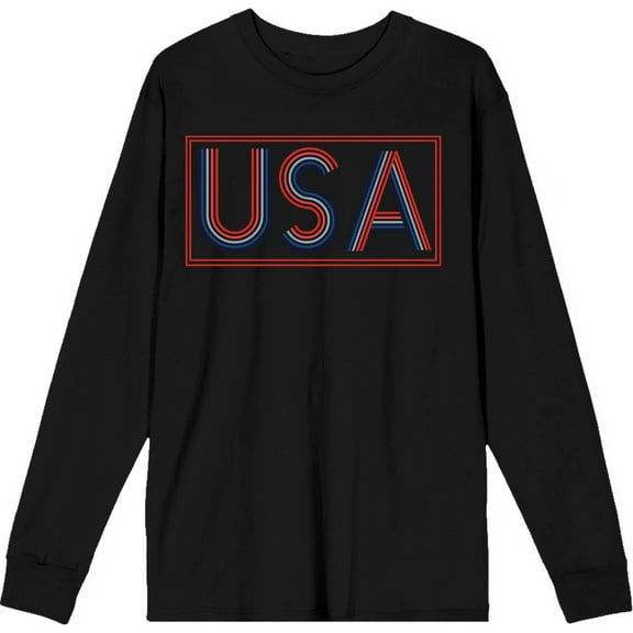 Americana USA Neon Sign Black Adult Crew Neck Long Sleeve Tee-3XL