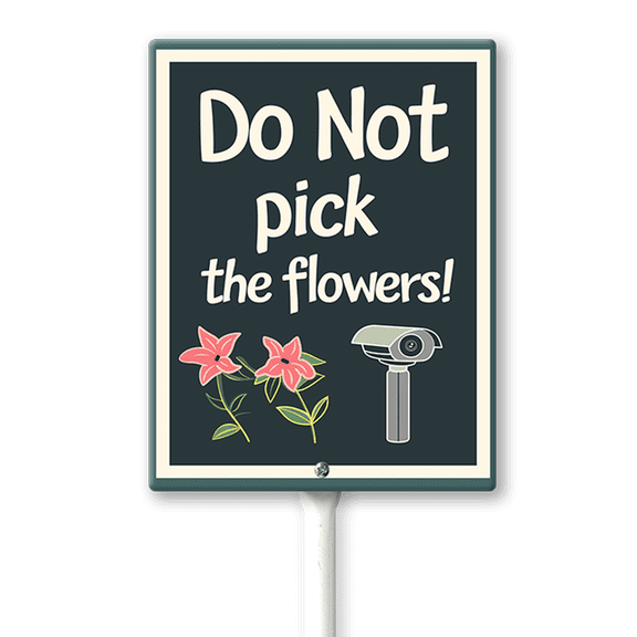 Eveokoki Please Do Not Pick The Flowers Sign with Stake Metal Yard Sign Garden Signs Outdoor for Lawn Yard Garden Decor, Easy to Install 7 x 8.8Inch