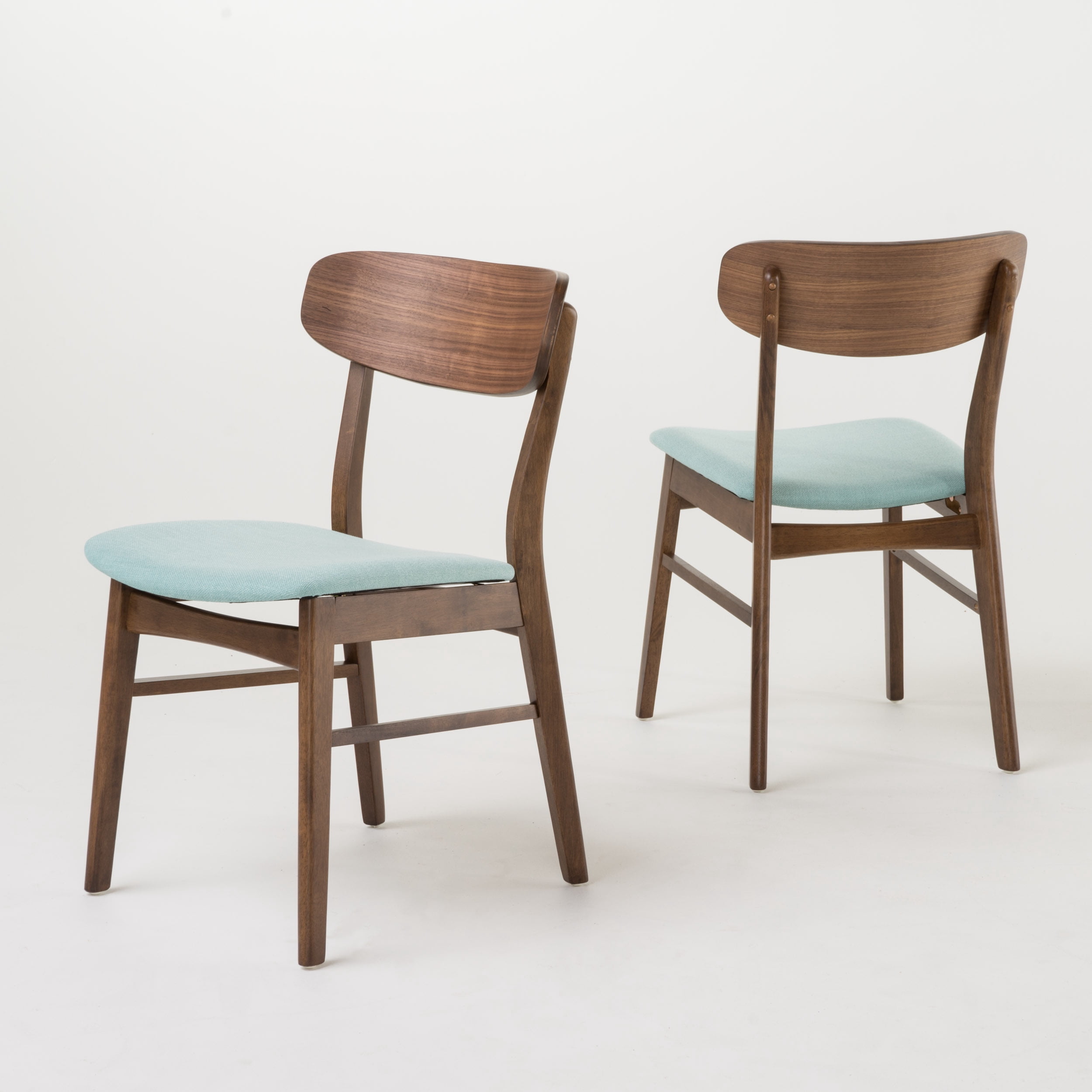 Noble House Lucas Indoor Mint Fabric Walnut Finish Dining Chair, Set of 2
