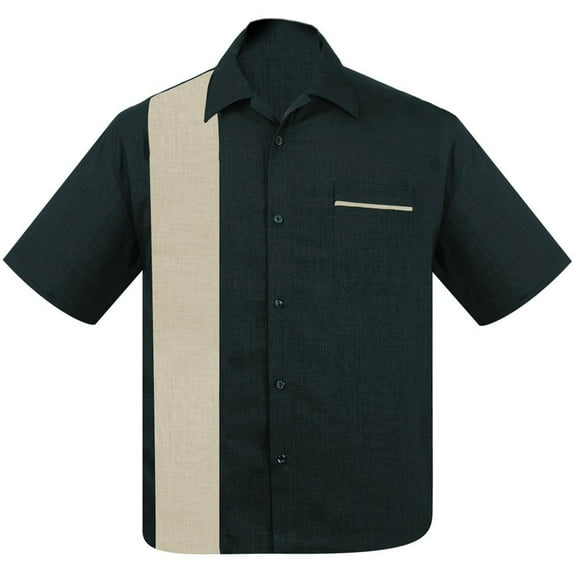 Steady Clothing Men's Pop-Check Single Panel Bowling Shirt Teal Stone X-Large