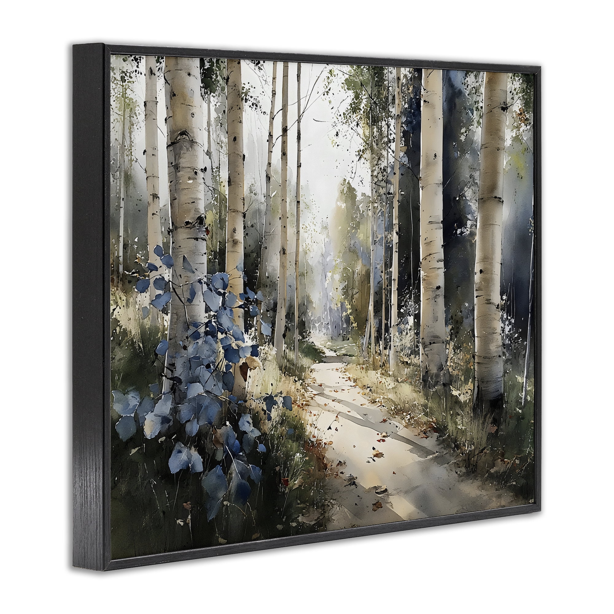 Stupell Industries Blue Birch Sunlit Forest Black Framed Giclee Art, design by Franklyn Gregory