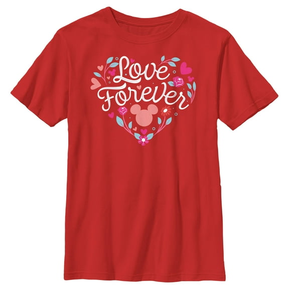 Boy's Mickey & Friends Love Forever Heart Graphic Tee Red Large