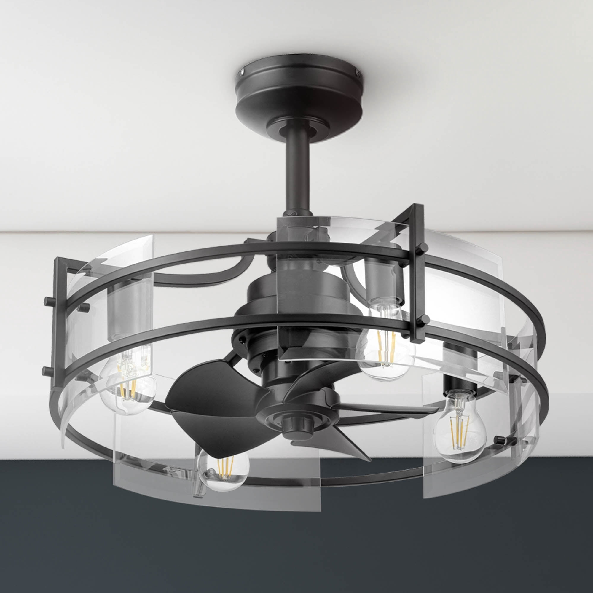 Honeywell Padfield Fandelier 22" Black Contemporary Indoor Ceiling Fan with Lights and Remote Control, Reversible Motor
