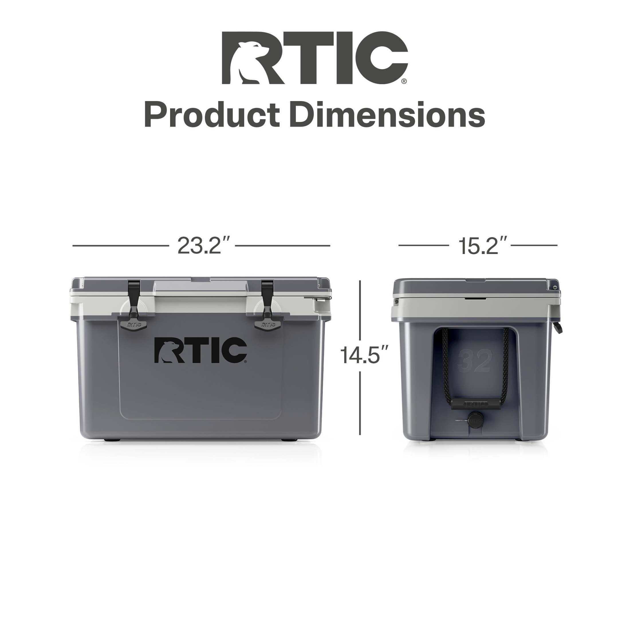 RTIC Ultra-Light 32 Qt Hard-Sided Ice Chest Cooler, Fits 48 Cans, Grey