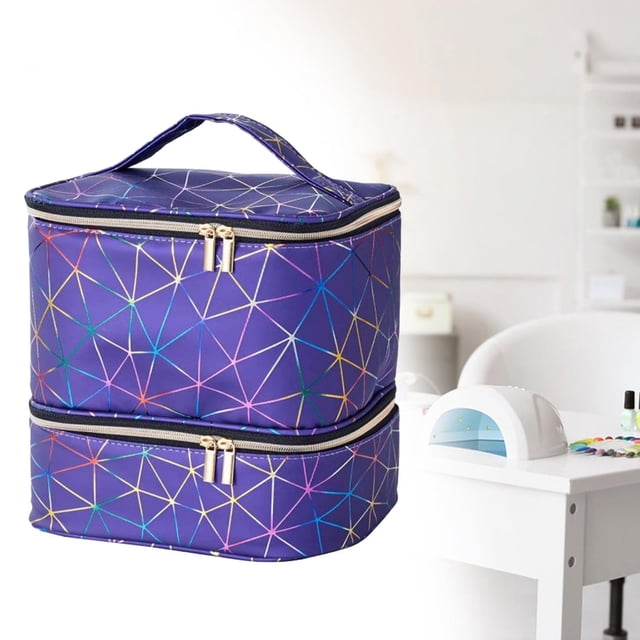 Bolsa de almacenamiento de PU Salvador estuche de transporte de doble capa contenedor de esmalte de unas herramientas Azul profundo