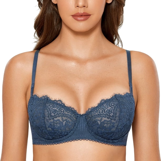 Sostén DOBREVA 36DD Transparente de Encaje Push Up Balconette Azul