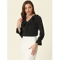 thumbnail image 3 of Blusa de gasa Allegra K cuello En V volantes mujer manga de pulsera campesina vintage Negro M, 3 of 6