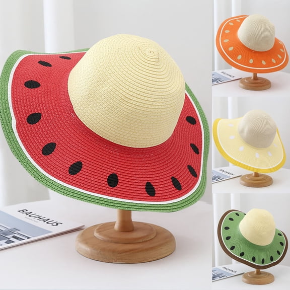 LRen Toddler Girl Tea Party Hats Fisherman's Sun Hat for Kids with Patterned Design Outdoor Baby Toddler Baseball Cap Watermelon Red