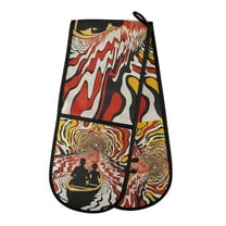 Yayeee Double Oven Mitt Kitchen Heat Resistant Baking 35" x7" Quilted Glove, Abstract Boat Ride