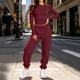 thumbnail image 5 of Karymi T Shirts for Women Solid 2 Piece Tracksuit, Crew Neck Long Sleeve Top & High Waist Drawstring Jogger Pants, Casual Loungewear Outfit, 5 of 9