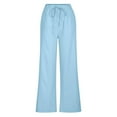 thumbnail image 5 of Wide Leg Linen Pant Women Summer Womens Wide Leg Linen Pants Yoga Womens Cotton Pull On Pants with Pockets Light Blue,S, 5 of 5