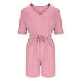 thumbnail image 6 of UVEASISHA Solid Shorts Rompers for Women V Neck Short Sleeve Knit Drawstring Jumpsuits One Piece Summer Casual Outfits Pink L, 6 of 8