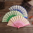 thumbnail image 3 of Folding Fan Chinese Style Exquisite Pattern Fabric Vintage Glittering Hand Fan for Wedding, 3 of 8