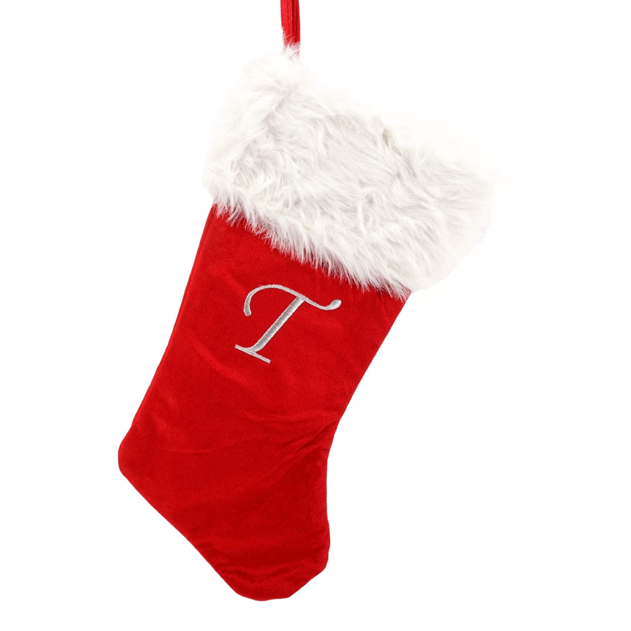 Treasure Co Trio Red Plush 20 in Christmas Stocking (Monogrammed Letter) White Cuff Holiday 