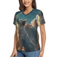 thumbnail image 2 of Zufioo Starry Sky Cloud Wolf Print Women's Classic V-neck T-shirt, V-neck Short-sleeved Tops Home Wear, Suitable for Daily Life, Work, Outdoors-Large, 2 of 8