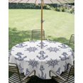 thumbnail image 2 of Outdoor Tablecloth with Umbrella Hole Zipper Blue Anchor Nautical Round Tablecloth 54" Waterproof Outside Table Cloth Rudder Coastal Summer Ocean Patio Table Cover Tablecloths for Picnic Party, 2 of 8