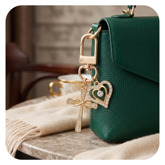 Gifts for Women Golden Cross Keychain, Elegant Heart and Pendant Duo with Smooth Metallic Finish, Aesthetic Bag Charm for Women Handbags, Car Keys or Backpack Accessory Ornament