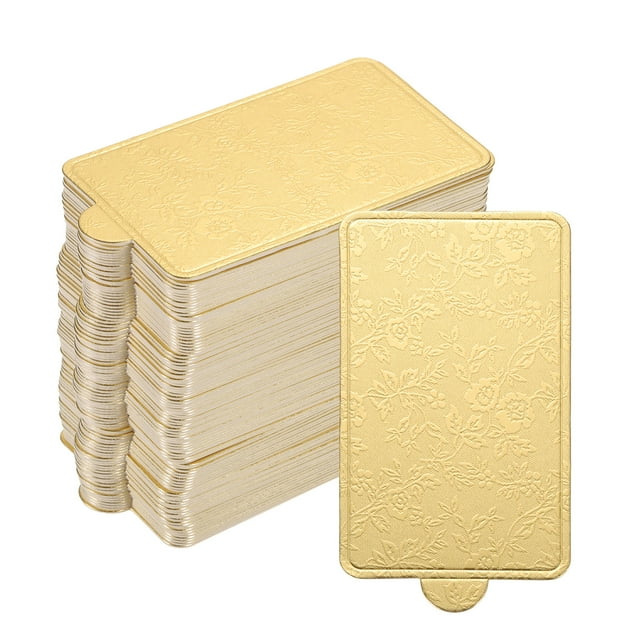 Uxcell 200pcs Mini Cake Boards, Mousse Cake Cardboards Rectangle for Cupake Base (Gold)
