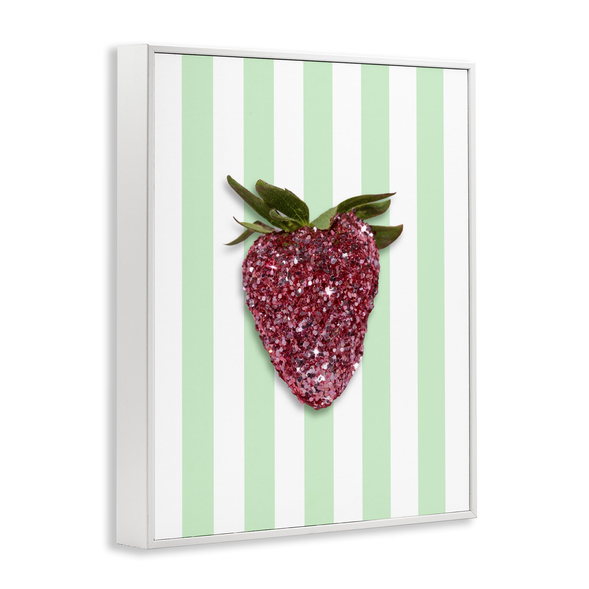 Stupell Industries Glimmer Cherry on Green Stripes White Framed Giclee Art, design by LISH Creative