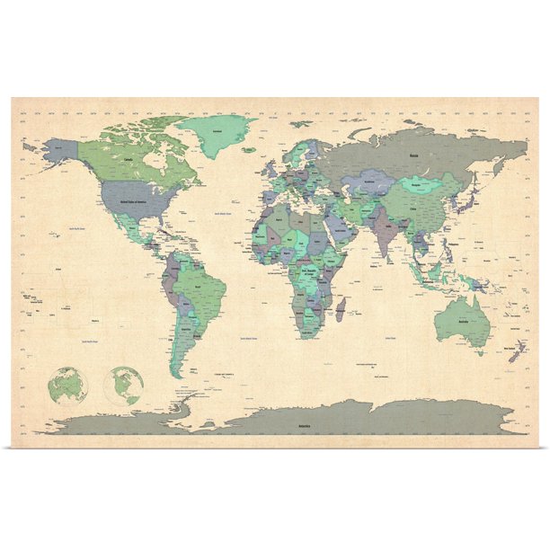 Great Big Canvas World Map Showing Latitude And Longitude Blue Art Print 48x32 Walmart Com Walmart Com