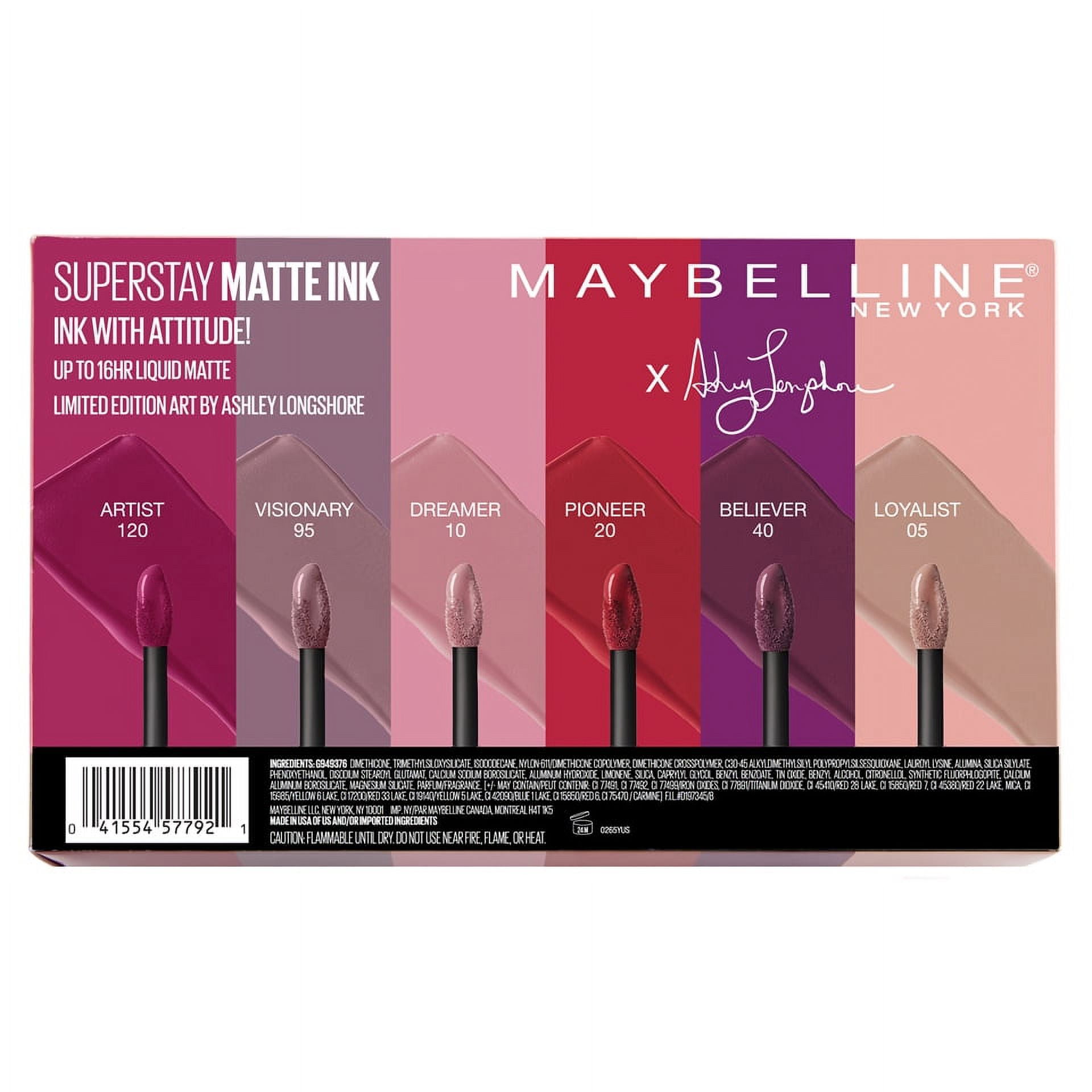Maybelline SuperStay Matte Ink Liquid Lipstick X Ashley Longshore Kit, Range of 6 Shades