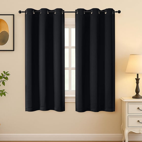 Halloween Black Blackout Curtains for Bedroom 63 Inch Length 2 Panels Set, Grommet Solid Thermal Insulated Black Out Curtains, Room Darkening Energy Saving Window Drapes, W40 x L63