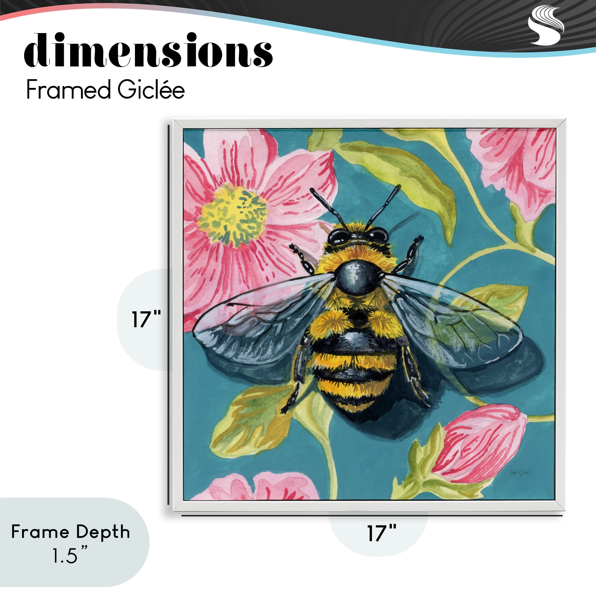 Stupell Industries Fuzzy Bee On Floral Pattern White Framed Giclee Art, design by Kate Jarvik Birch