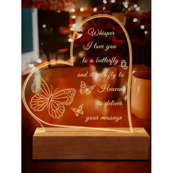 Whisper to Butterfly Acrylic LED Night Light - Sympathy Gift for Loss of Loved One, Memorial Keepsake, In Memory Remembrance Plaque Decor for Family
