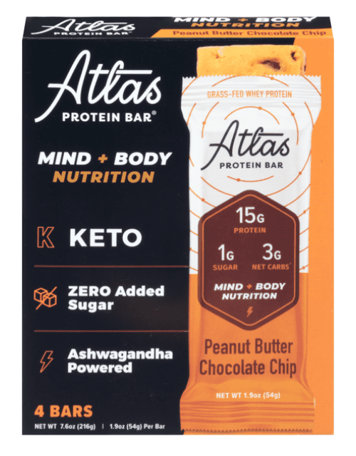 Atlas Protein Bars Peanut Butter Chocolate Chip Grassfed 4 ct
