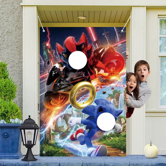 Sonic Face Photography Background, Sonic Theme Backdrop/Sonic Birthday Party Backdrop/Sonic Party Backdrop for Sonic Photo Prop & Sonic Birthday Party Decorations