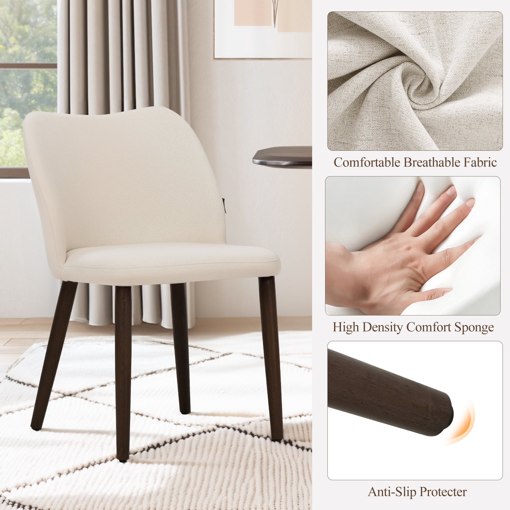 AFO Upholstered Modern Dining Chairs with Wooden Legs, Kitchen Side Chairs for Dining Room, Restaurant and Café, Set of 4, Beige