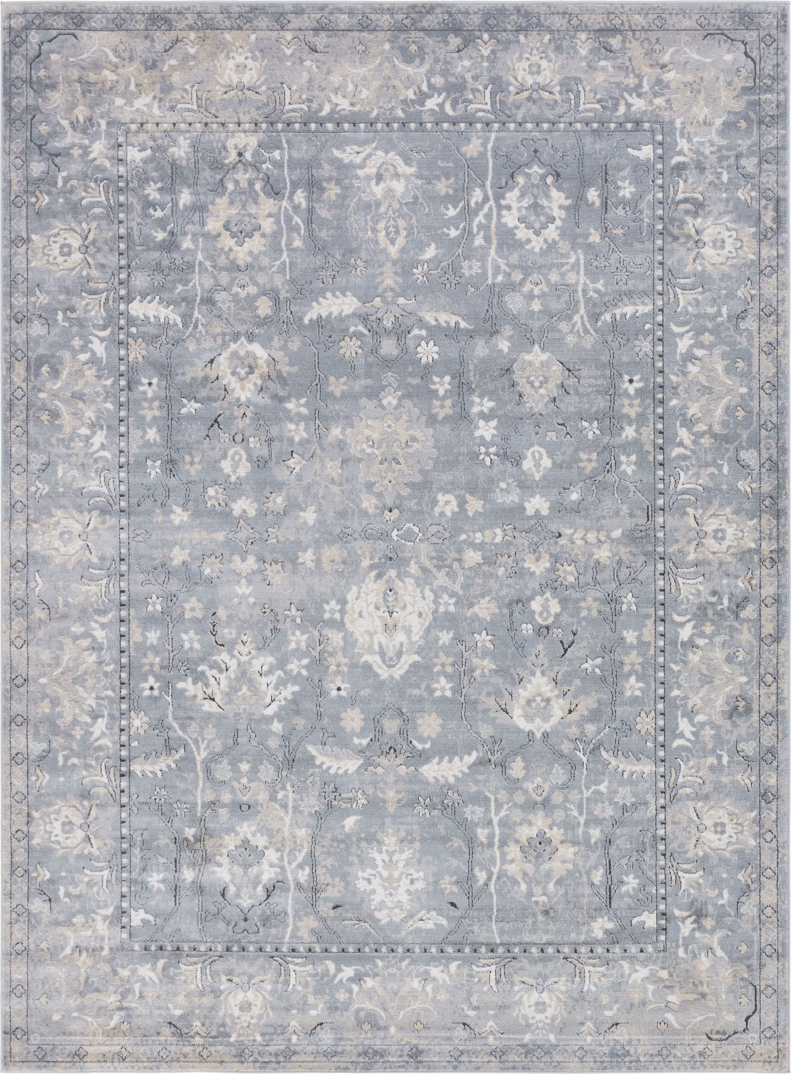 Unique Loom Portland Floral Farmhouse/Traditional/Transitional Area Rugs, White/Gray, 8' 0 x 11