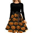 thumbnail image 4 of Halloween Dresses for Women Skeleton Cocktail Long Sleeve Horror Swing Dress Castle 1950s Crew Neck Casual Dresses with Belt S, 4 of 5