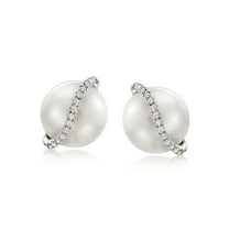 Ross-Simons 8-8.5mm Cultured Pearl and Diamond Swirl Earrings in Sterling Silver, Women's, Adult