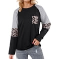 thumbnail image 3 of Women Stripes Leopard Printed Pocket Long Sleeve Top, 3 of 5