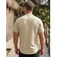thumbnail image 3 of Mens Linen Henley Shirts Short Sleeve Casual Summer Beach T-Shirts Breathable Cotton Blend Lightweight Classic Fit Tee Apricot 2XL, 3 of 7