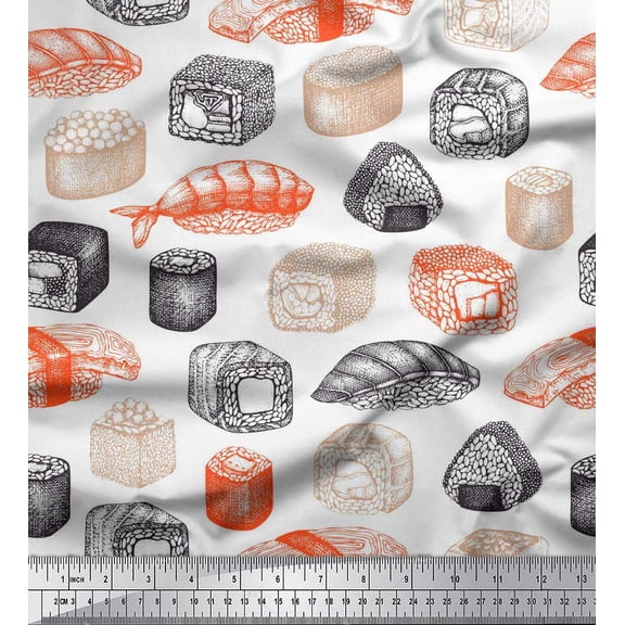 Soimoi Silk Fabric Grains & Fish Food Print Sewing Fabric Yard 42 Inch Wide