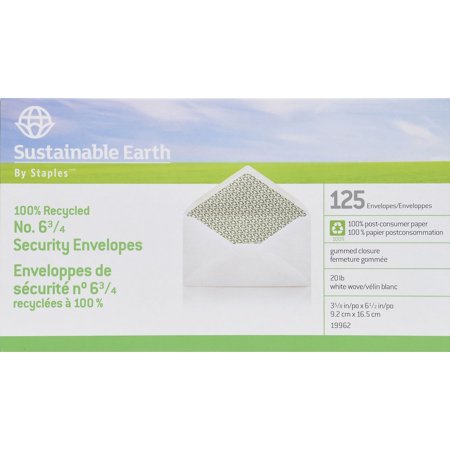 UPC: 0718103139670 | Sustainable Earth #6-3/4 100% Recycled Business Envelopes 125/BX 19962